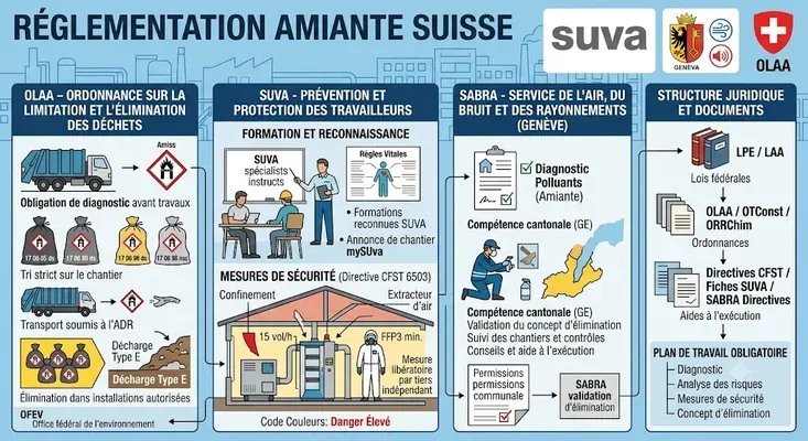 Réglementation amiante en Suisse : OLAA, SUVA et obligations — désamiantage Bienne